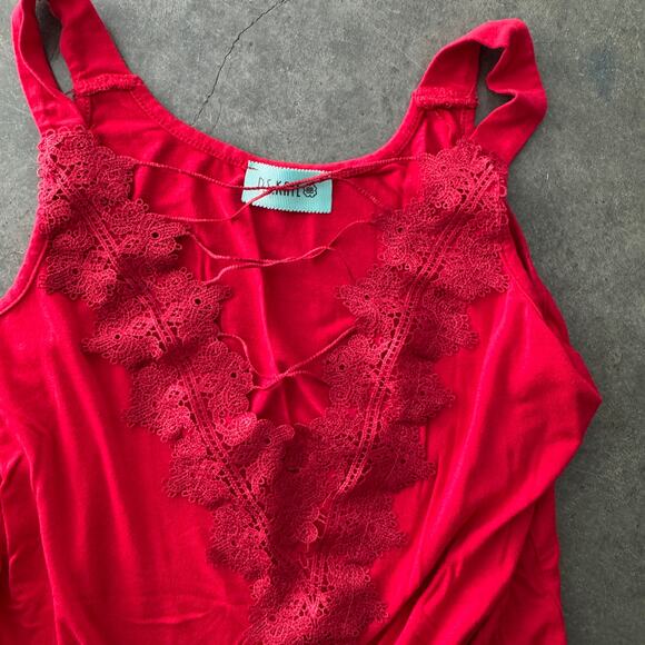 Vintage Y2k Red Lace Criss Cross Front Tank Top Cami Small - Picture 3 of 5